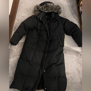Women's Black Long Ski Jacket with Fur Hood